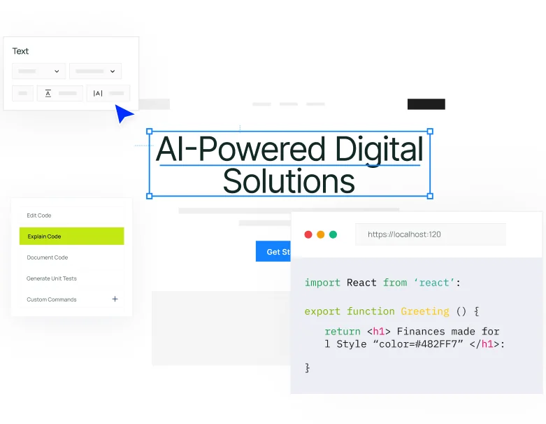 A design canvas alongside its generated code