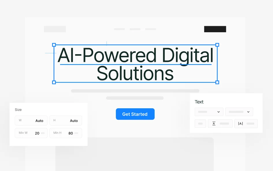A design tool canvas showing an AI-Powered Digital Solutions layout